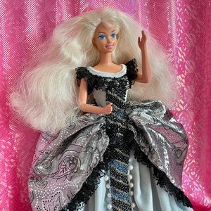 Beauty Queen Barbie doll in handcrafted royal dress with seed bead accent decor
